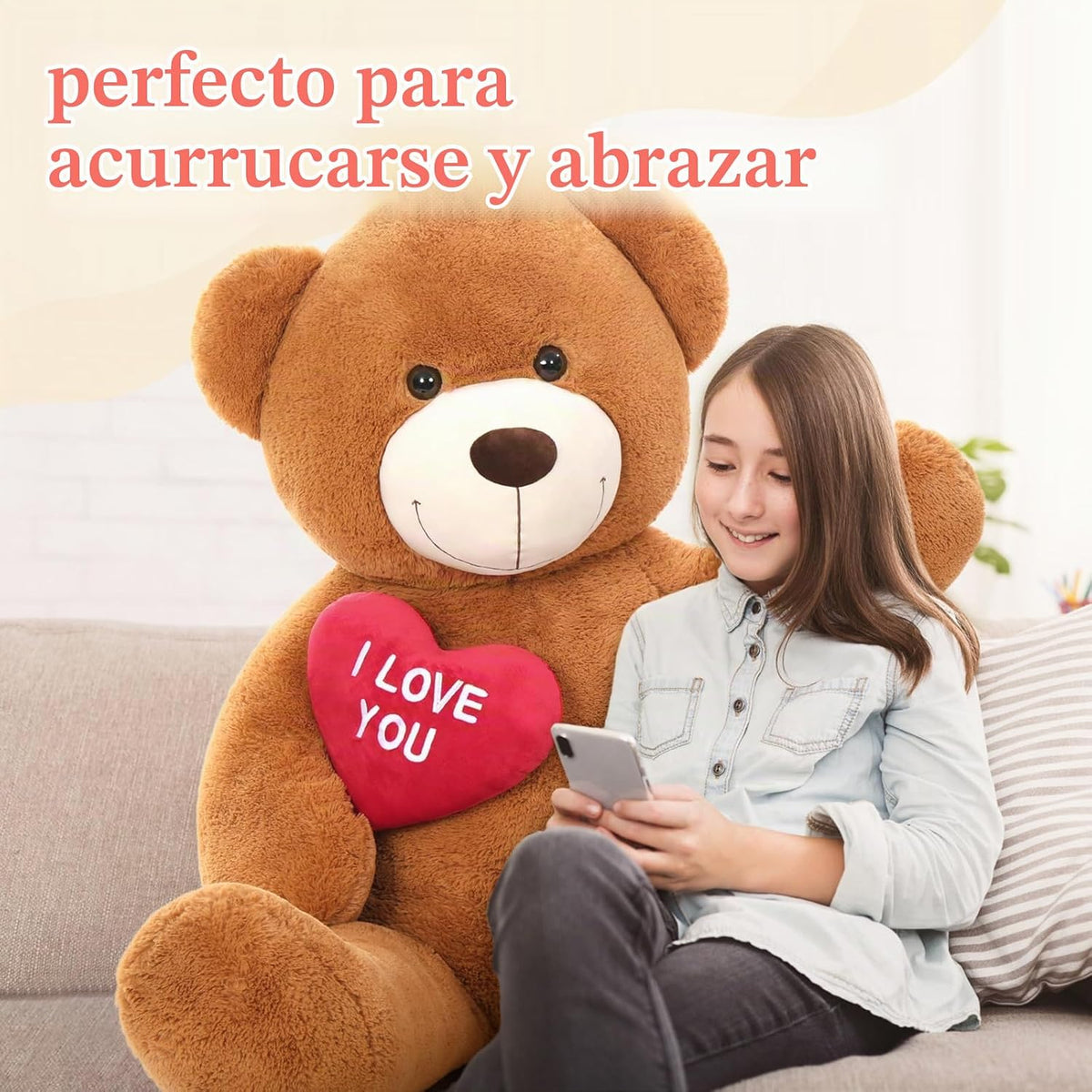 BENINY Oso de Peluche Gigante de 1.52 m con Corazón, Oso de Peluche...