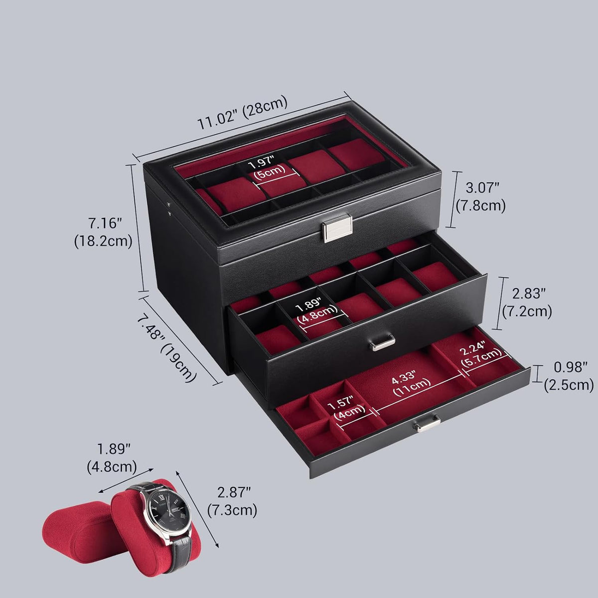 ProCase Caja de reloj de 3 capas con tapa de vidrio para hombre, 20...