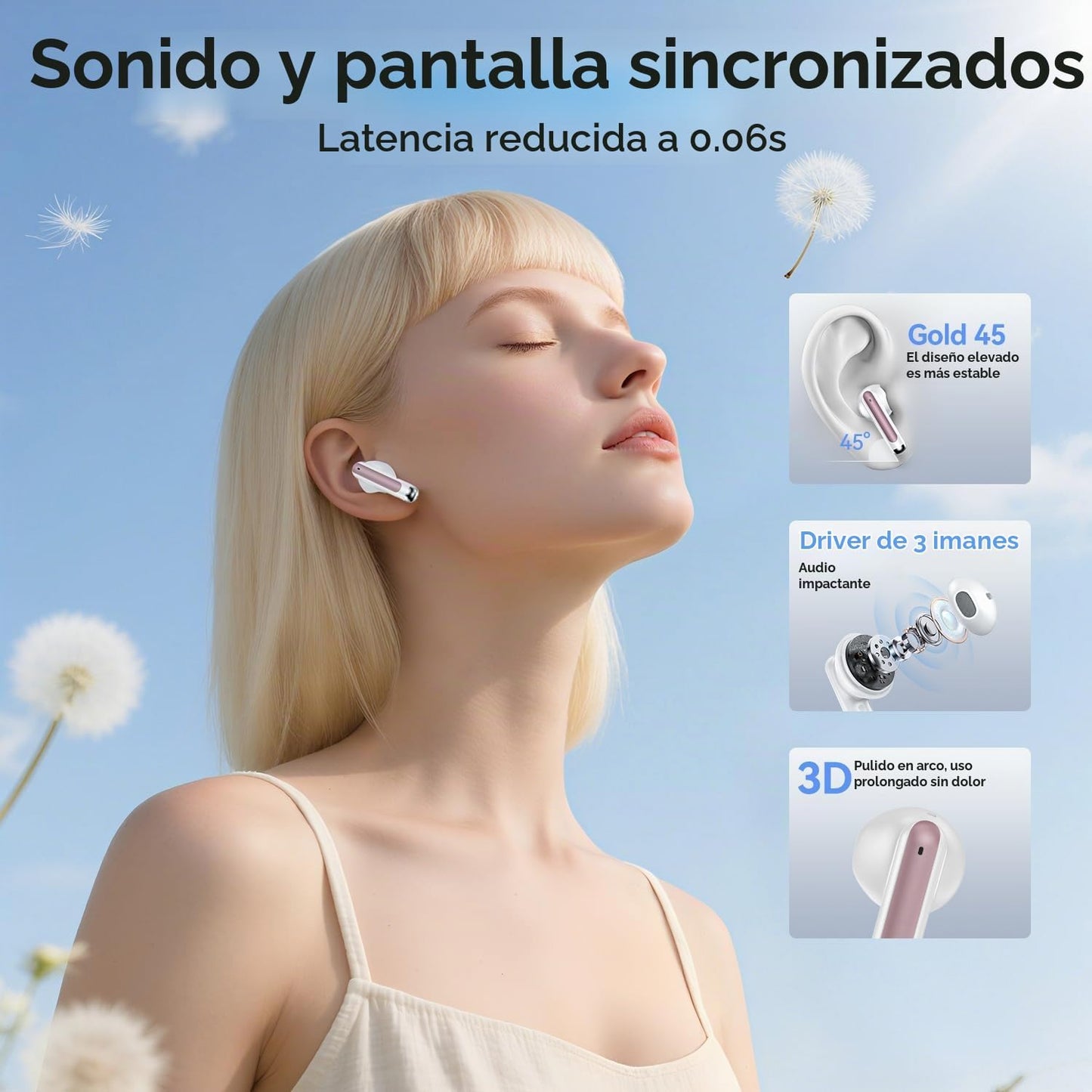 Auriculares inalámbricos, Bluetooth de 5.4 pulgadas, auriculares in...