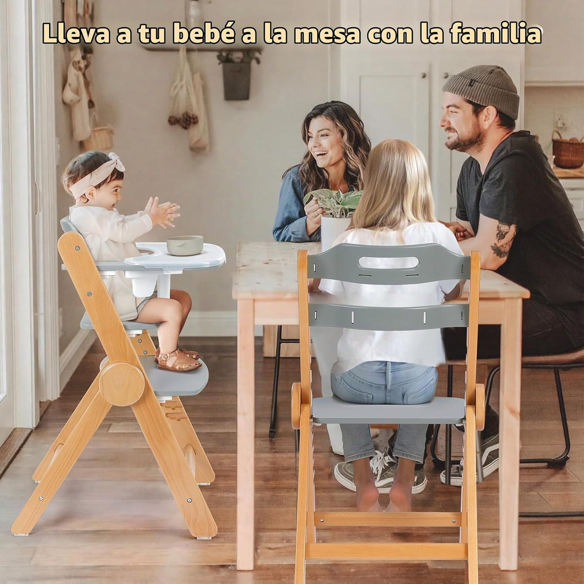 Ezebaby Silla alta de madera Grow with Your Child, silla alta plega...