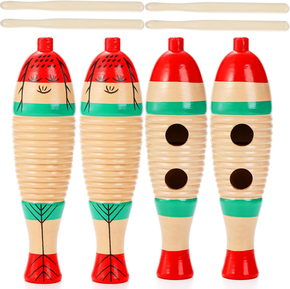 Yopay Paquete de 4 instrumentos Guiro con forma de pez, instrumento...