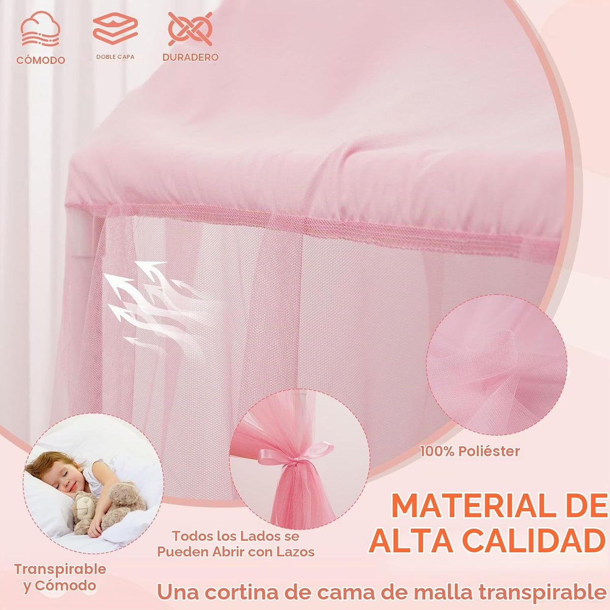 ZRVTM Dosel de Cama de Princesa para Niñas - Dosel de Cama Rosa Cas...