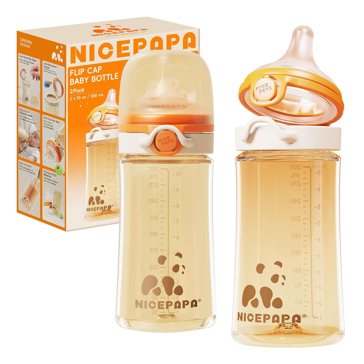 NICEPAPA PPSU Biberones con tapa abatible adjunta, elementos esenci...