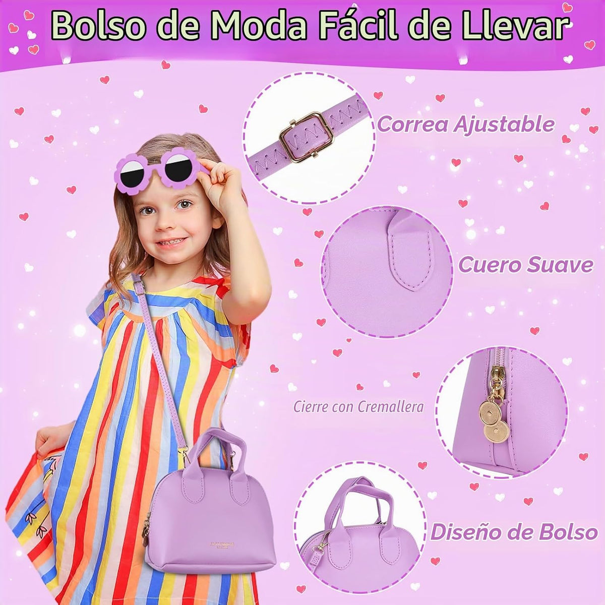 Learn2M Bolso de juego púrpura para niñas de 3 a 6 años, mi primer...