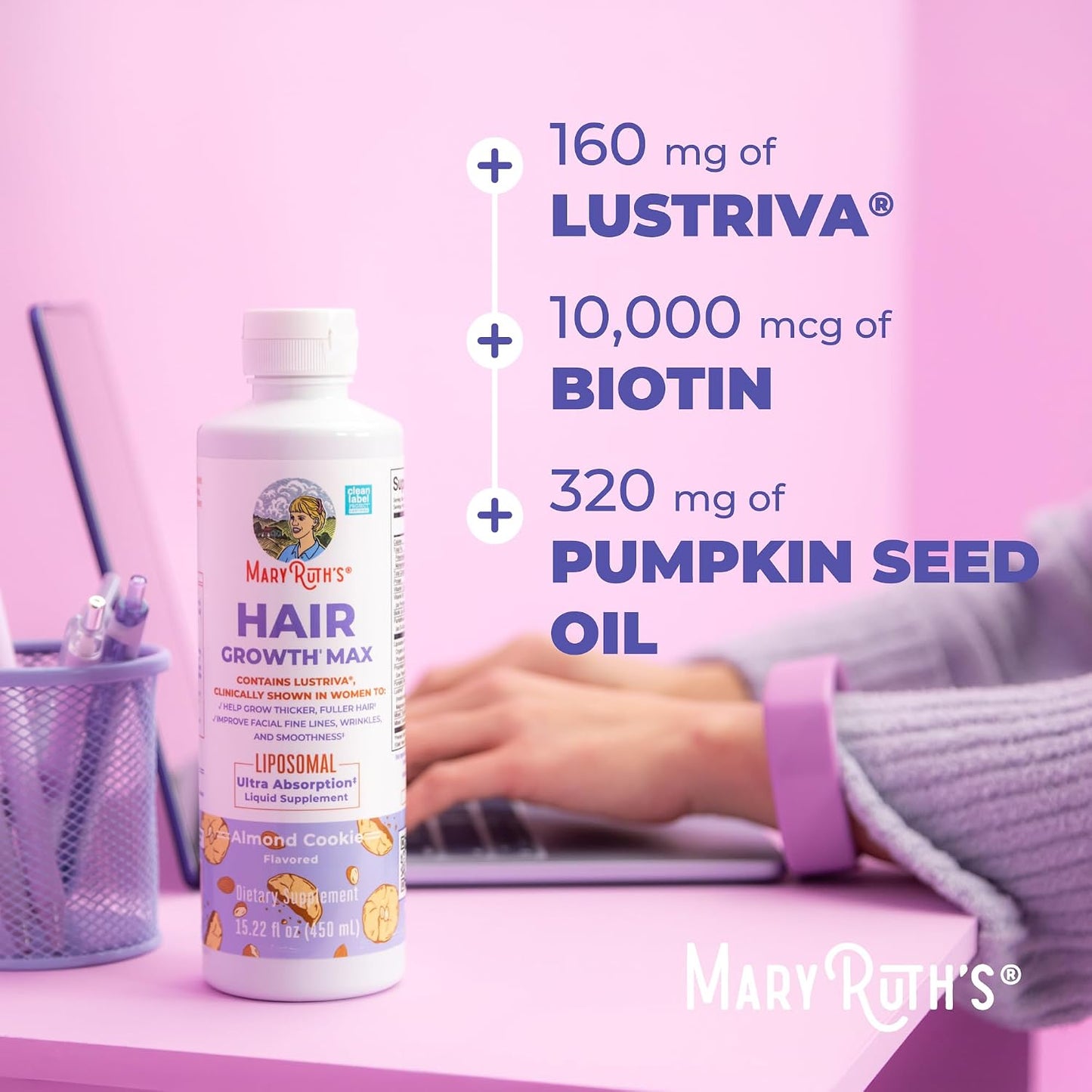 MaryRuth's Hair Growth Max Liposomal 10000mcg Biotina, cabello más...