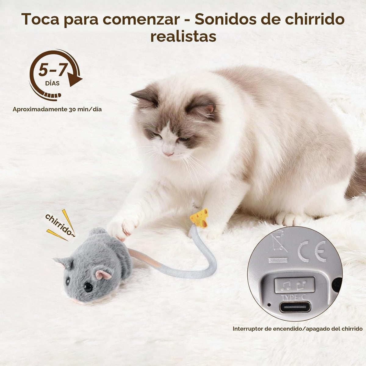 Migipaws MigiMouse - Juguete interactivo para gatos con rodamiento...