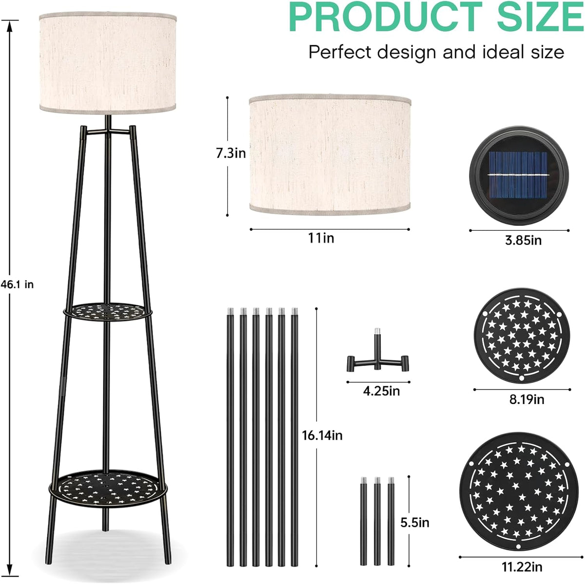 VISFLAIR Lámpara de pie solar para exteriores con soporte para plan...