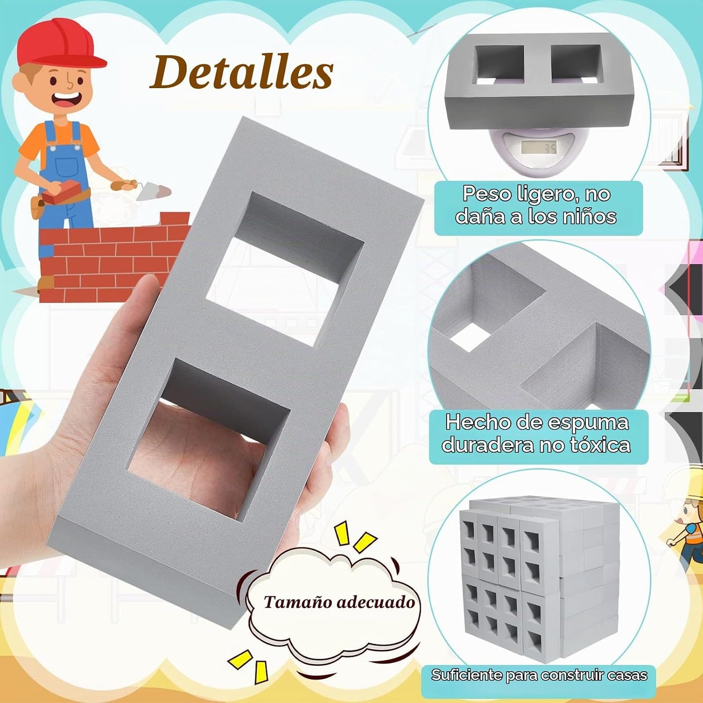 Deekin Bloques de construcción de ladrillo de espuma para niños, bl...