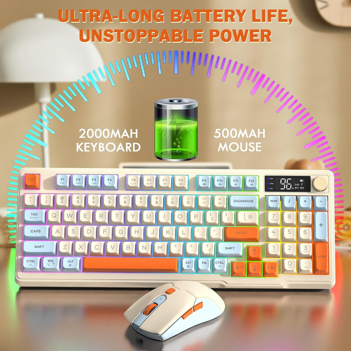 ZIYOU LANG T96 Combo de teclado y mouse inalámbricos para juegos, d...