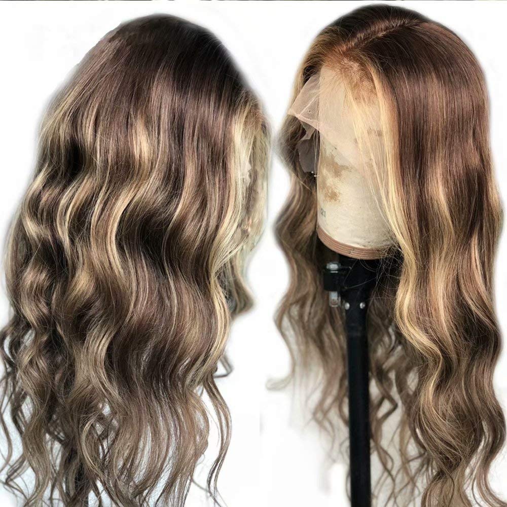 oulaer Peluca de cabello humano ondulado rubio ombré, encaje de 13...