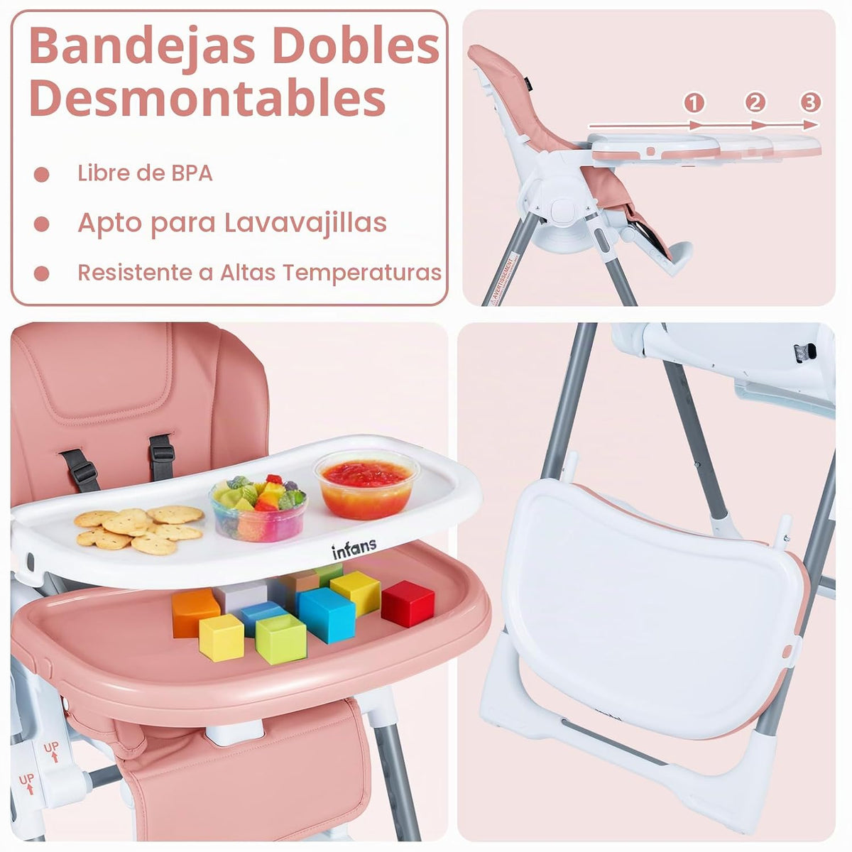 INFANS Silla alta para bebés y niños pequeños, silla alta plegable...