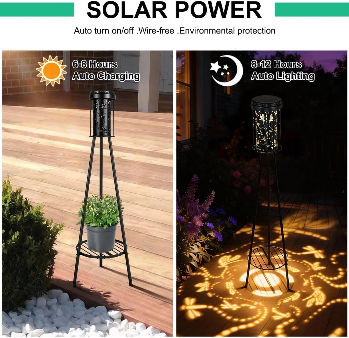 SendaLife Lámparas solares de pie RGB con proyección de libélula pa...