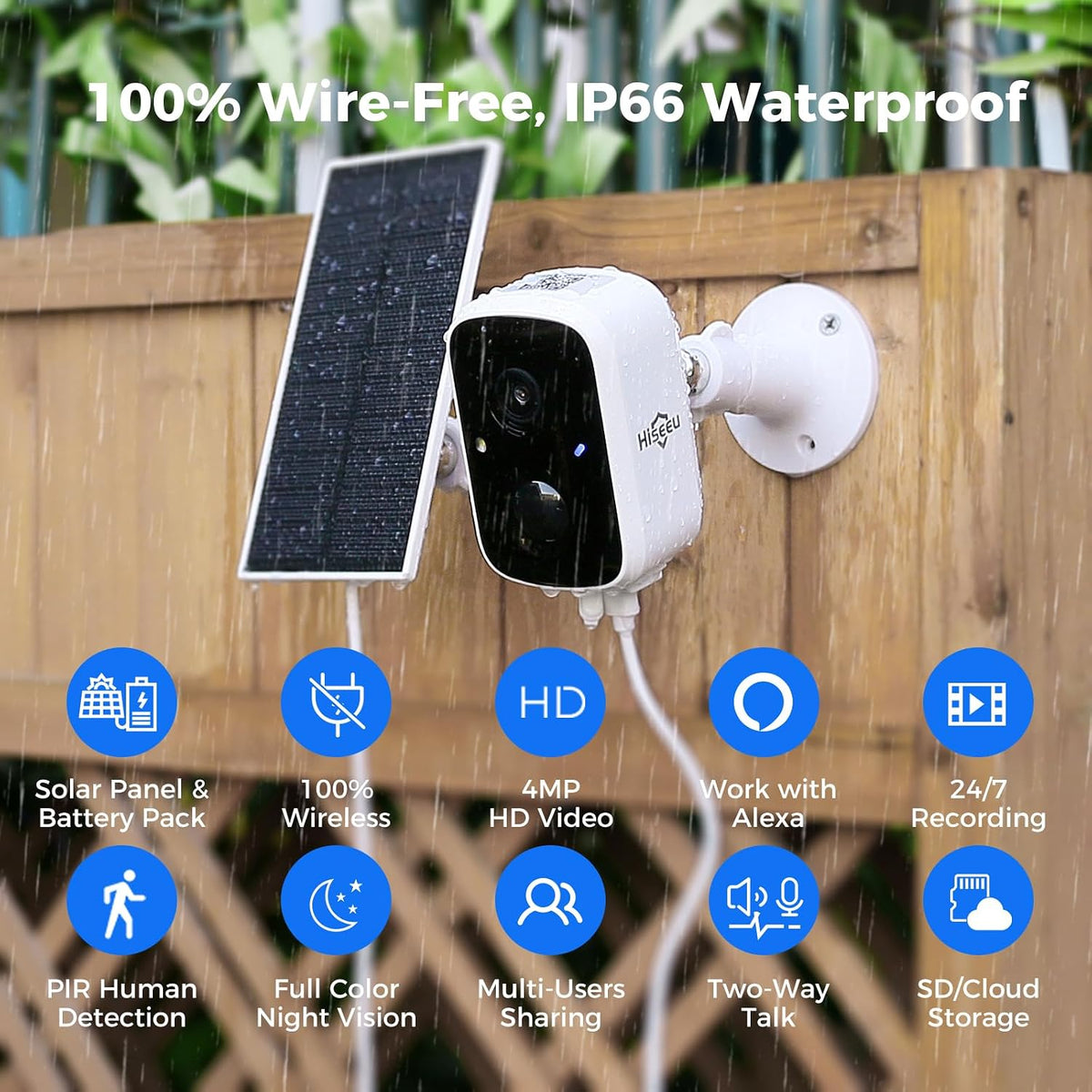 Hiseeu Cámaras de seguridad solares 4MP inalámbricas al aire libre,...
