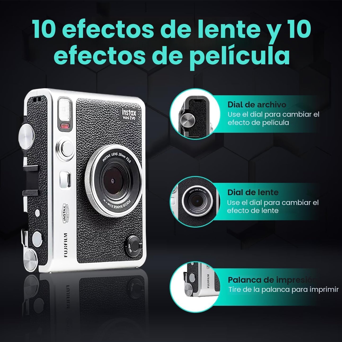 Fujifilm Paquete de cámara híbrida Instant Mini EVO con 20 hojas de...