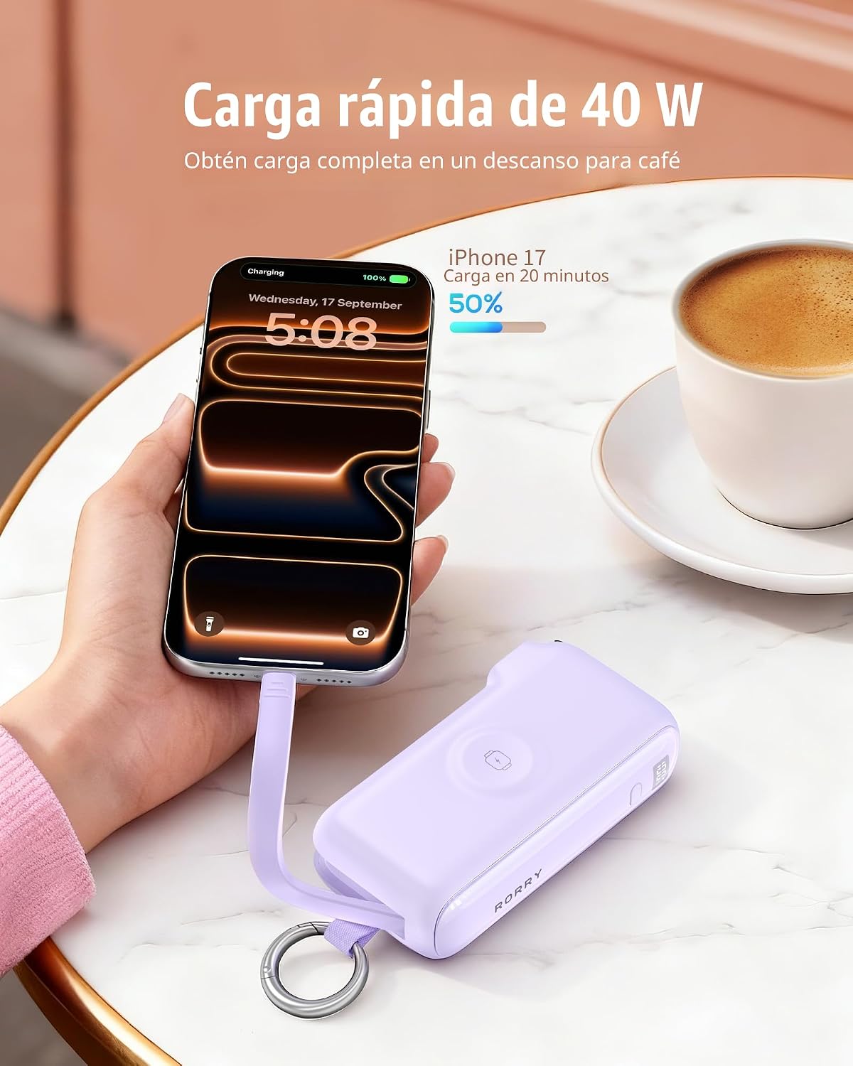 RORRY Cargador portátil de flujo 10000mAh 40W enchufe de pared Banc...