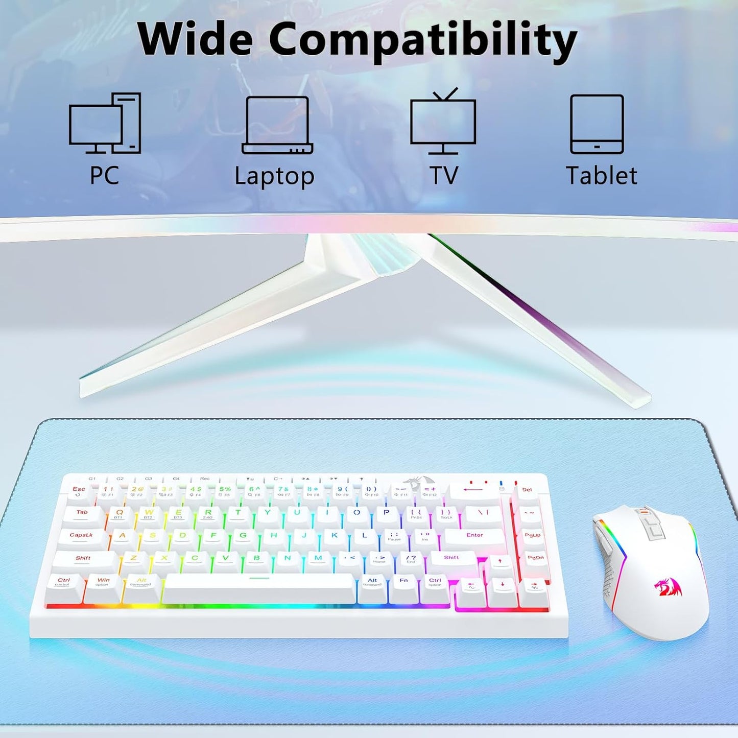 Redragon Combo de teclado y mouse inalámbricos para juegos, Bluetoo...