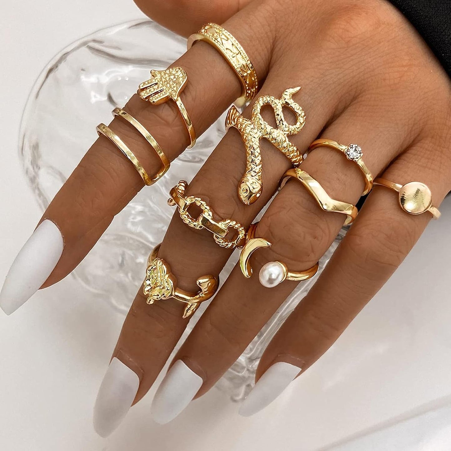 YEEZII Juego de 68 anillos para nudillos, dorados, para mujeres, ap...