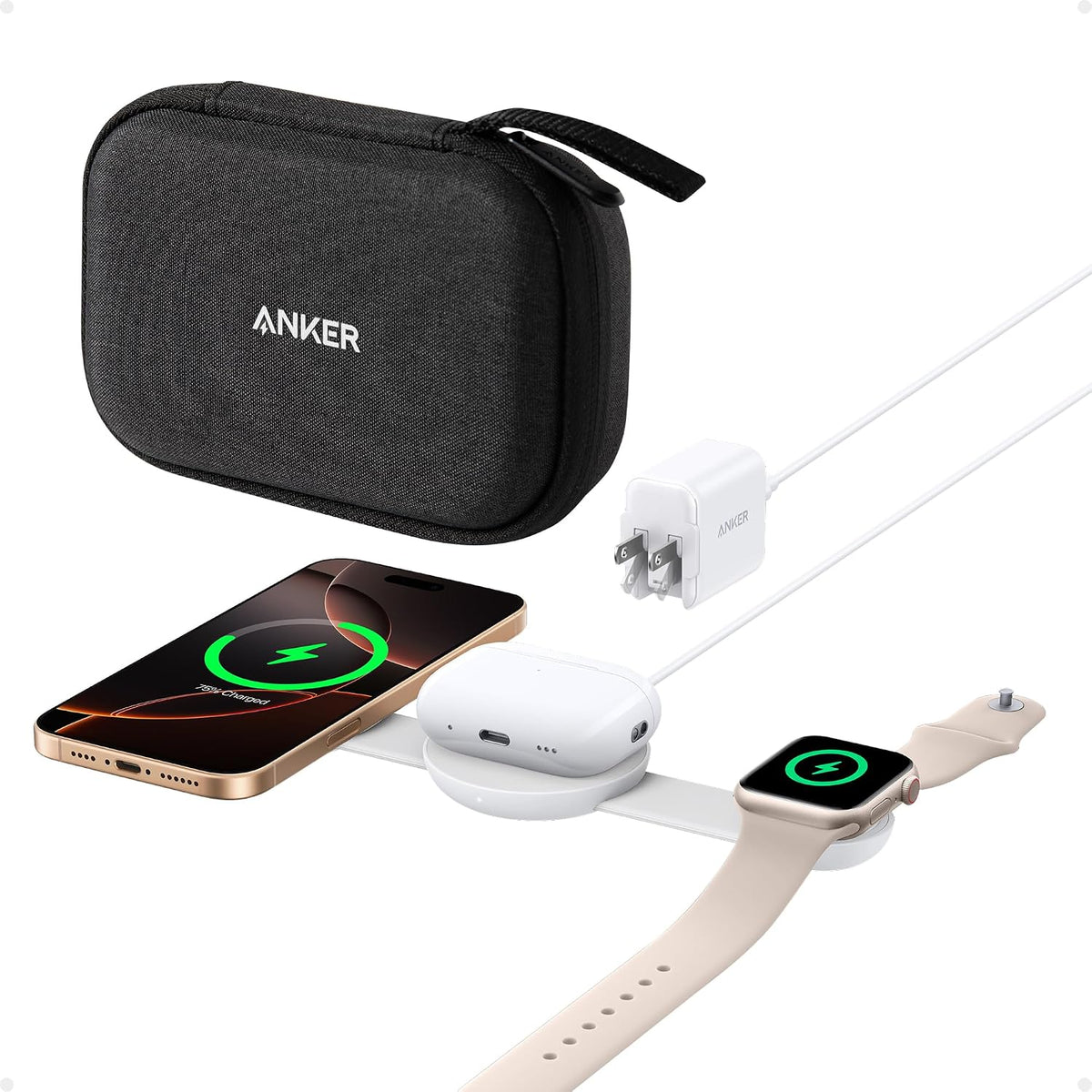 Anker MagGo UFO 3 en 1 MagSafe Compatible Qi2 15W Estación de carga...