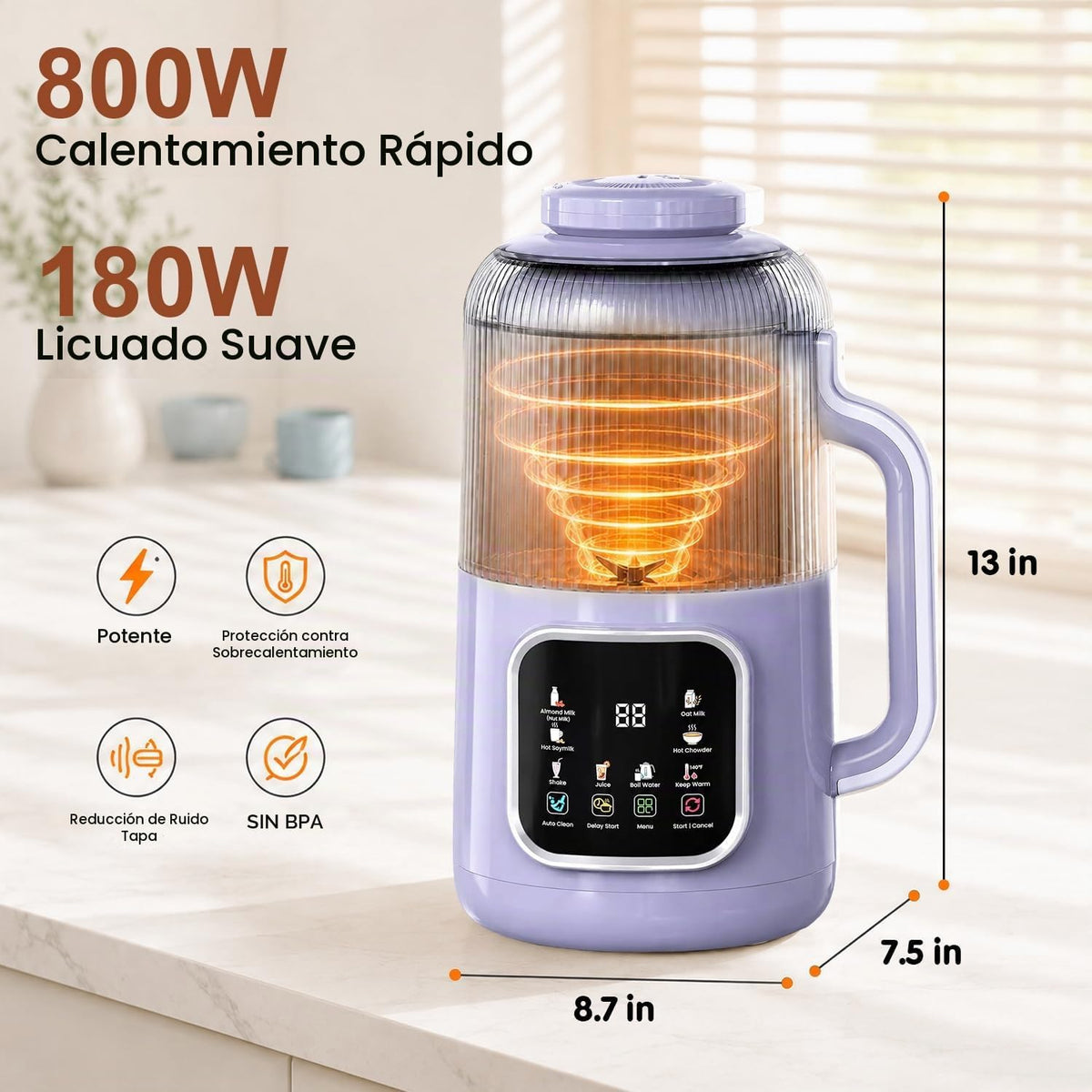 Flelano Máquina automática de leche de soja de 46 onzas, máquina el...