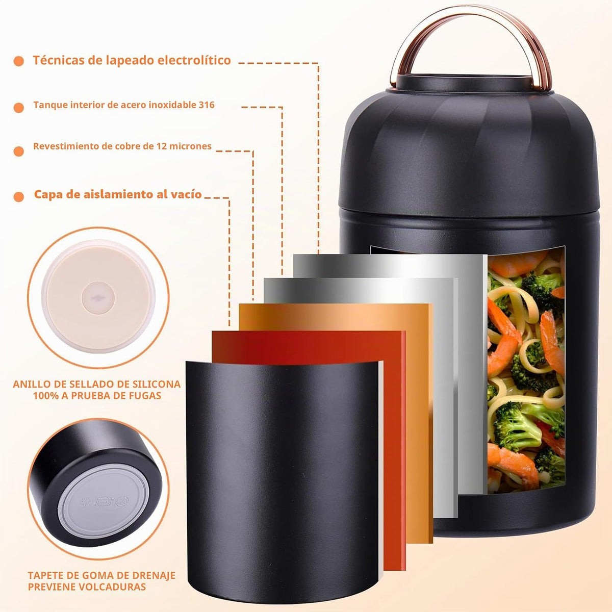 Mity rain Contenedor térmico aislado de 17 onzas para alimentos y b...