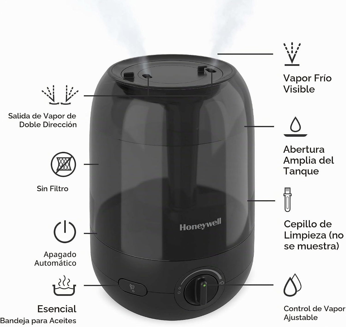 Honeywell Ultra Comfort Humidificador de niebla fría, sin filtro, f...