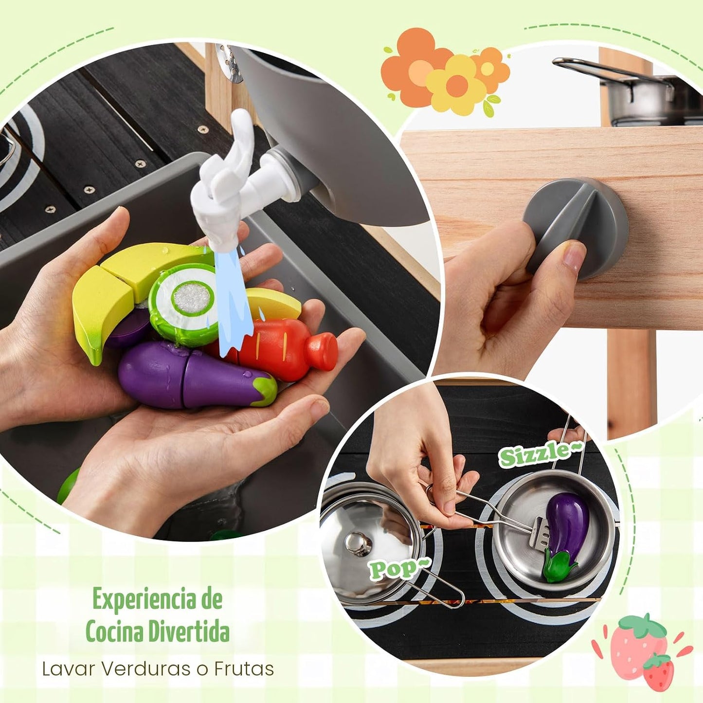 Costzon Cocina de barro con ruedas, banco de madera para macetas pa...