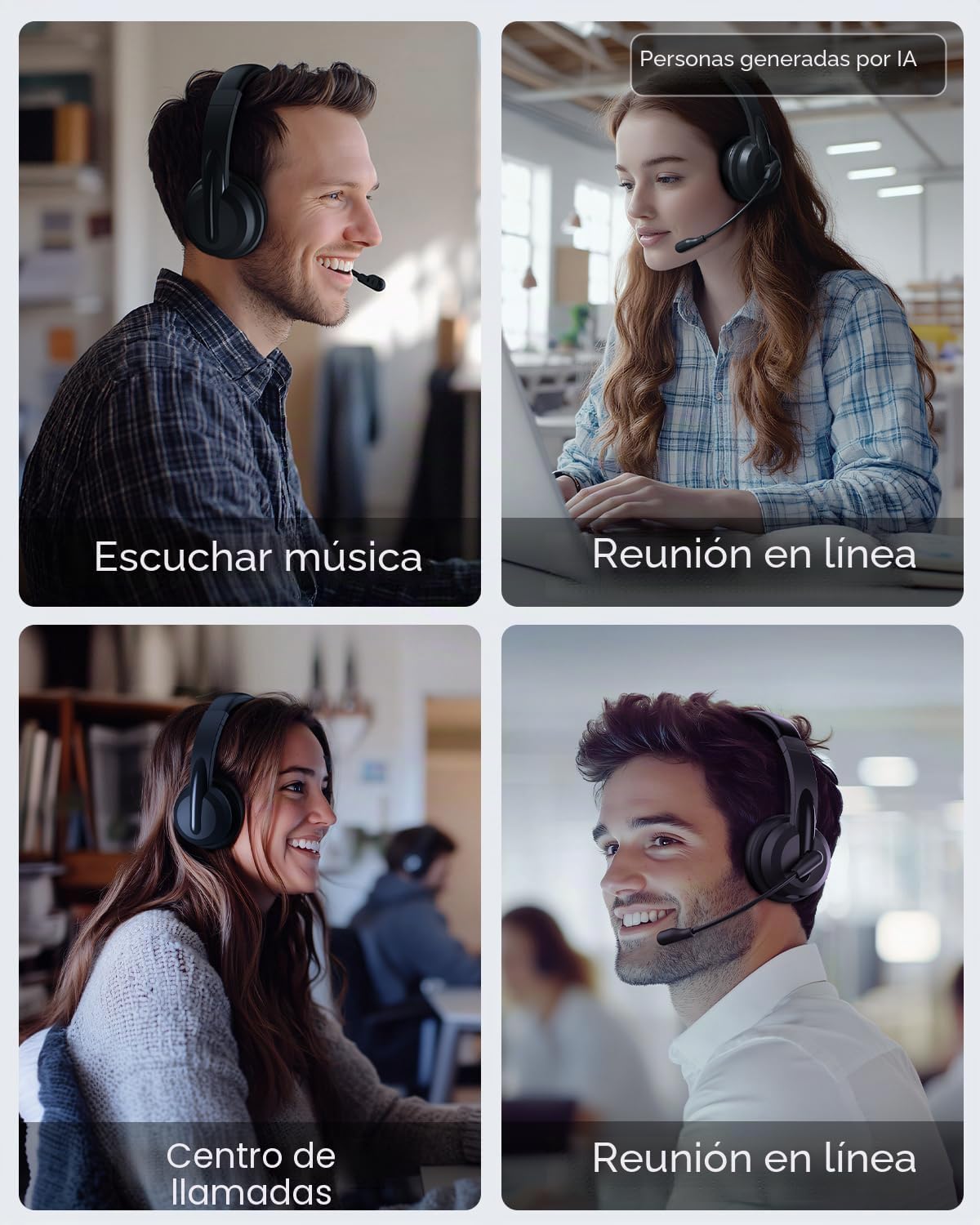 AOC Auriculares inalámbricos con micrófono para trabajar con micróf...