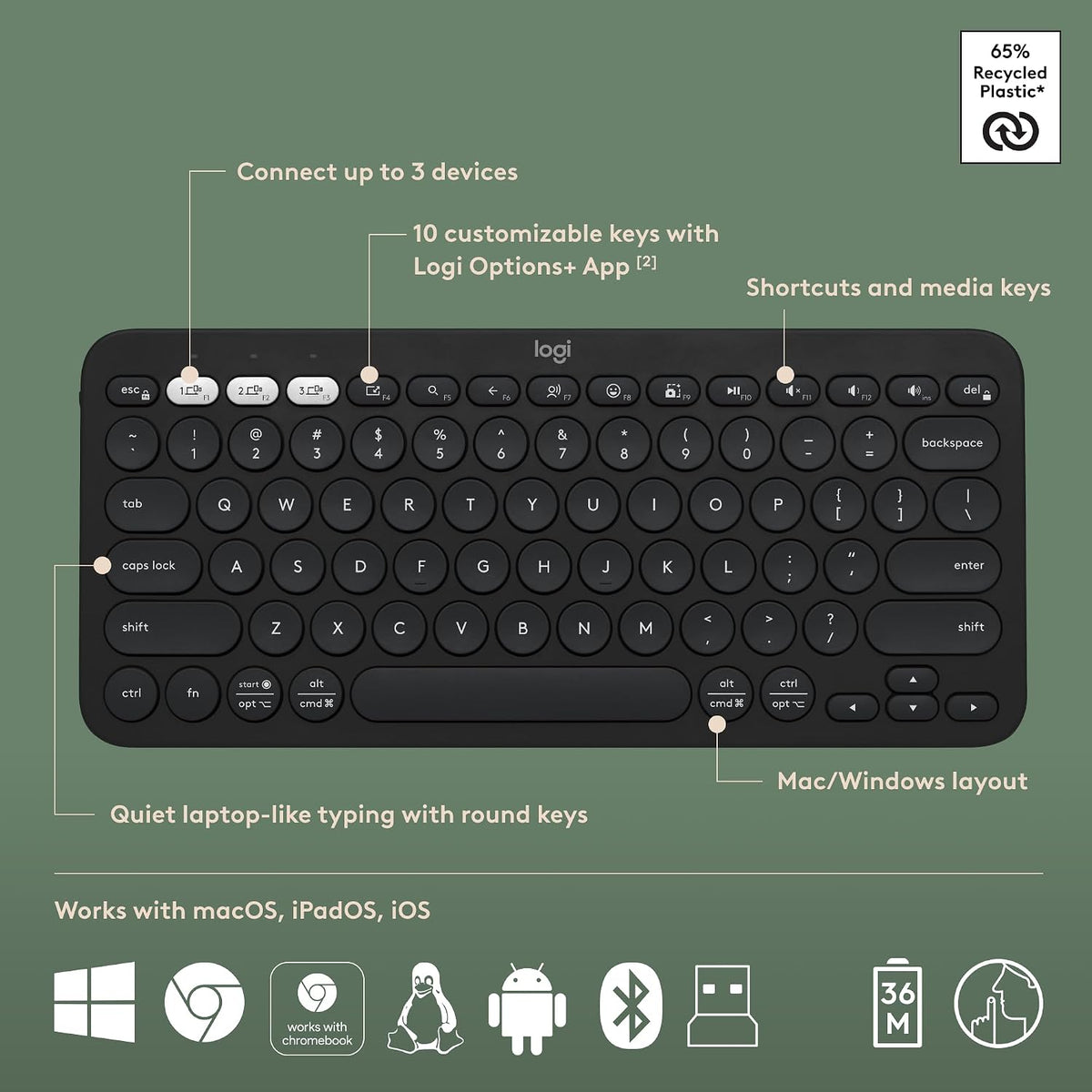 Logitech Pebble 2 Combo de teclado y mouse inalámbricos silenciosos...