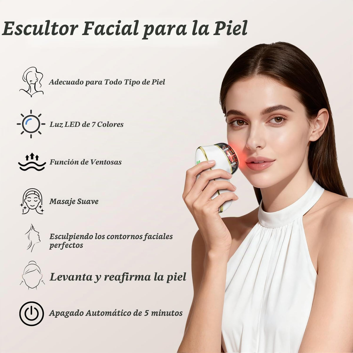 Terapia de luz roja para cara, masajeador de drenaje linfático LED...