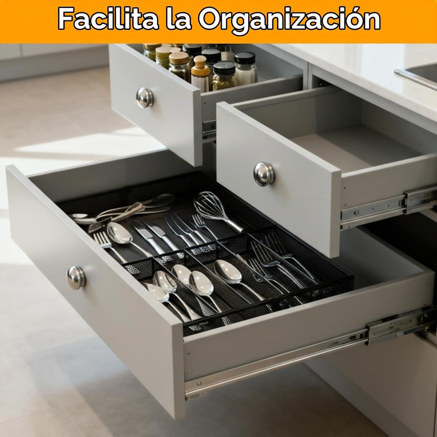 Fiwochic Organizador de cubiertos para cajones de utensilios, malla...