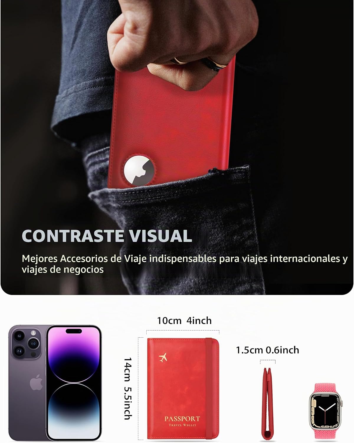 Stouchi AirTag - Cartera de viaje delgada RFID | Cuero PU ultradelg...