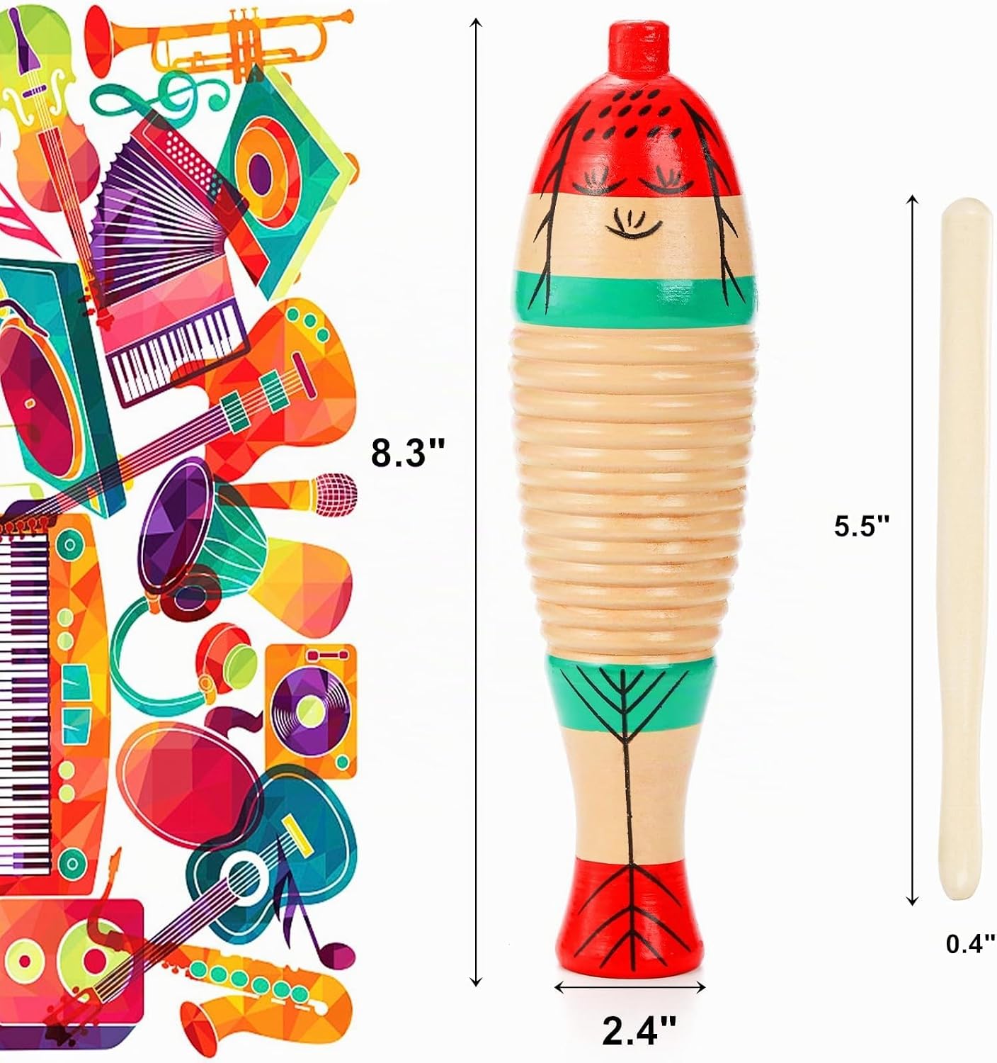 Yopay Paquete de 4 instrumentos Guiro con forma de pez, instrumento...