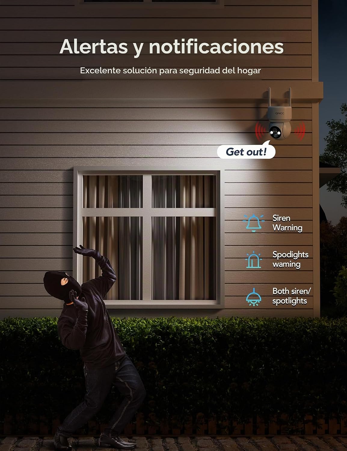 GNCC Cámaras de seguridad solares inalámbricas para exteriores, WiF...