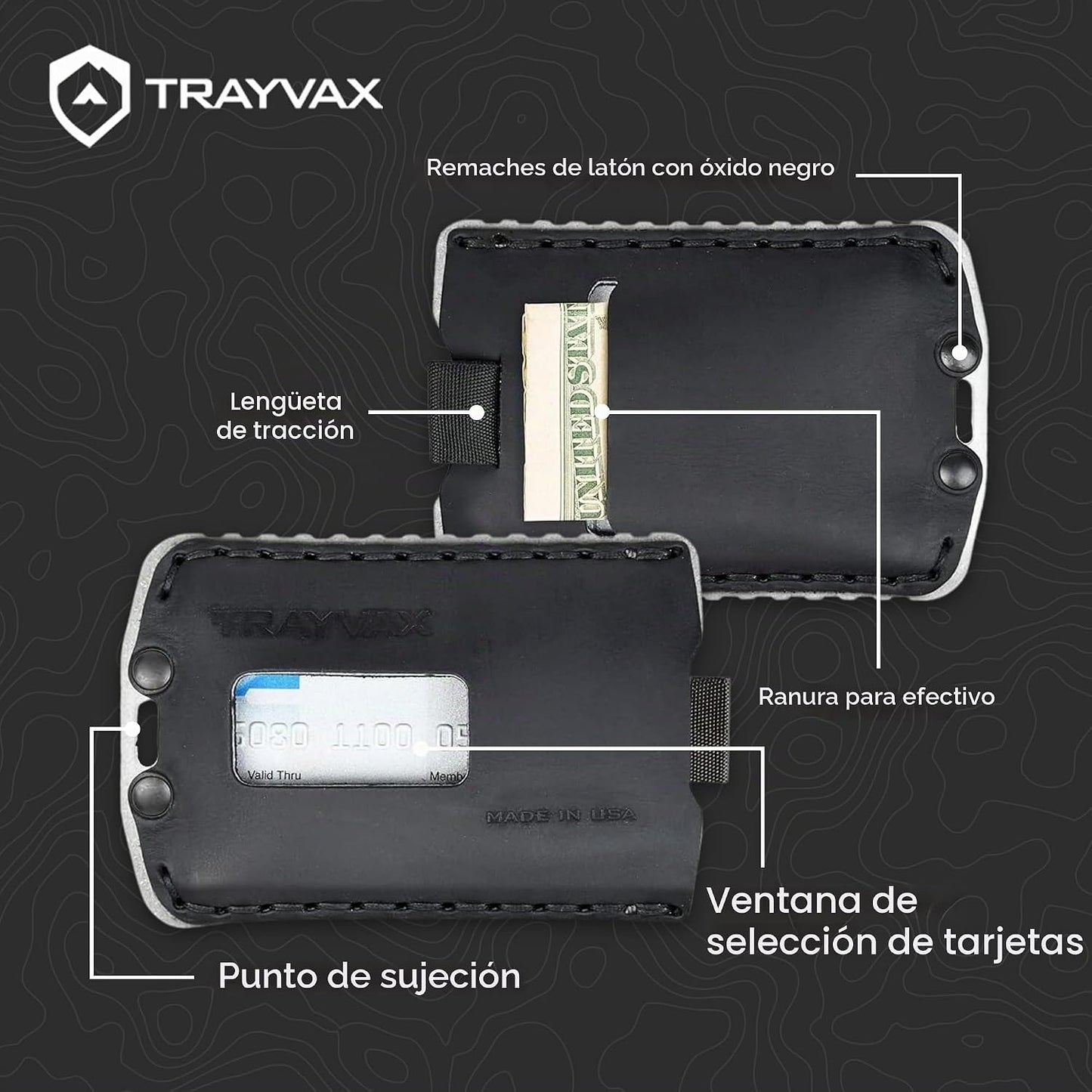 Trayvax Ascent - Cartera con bolsillo frontal RFID para dinero y ta...