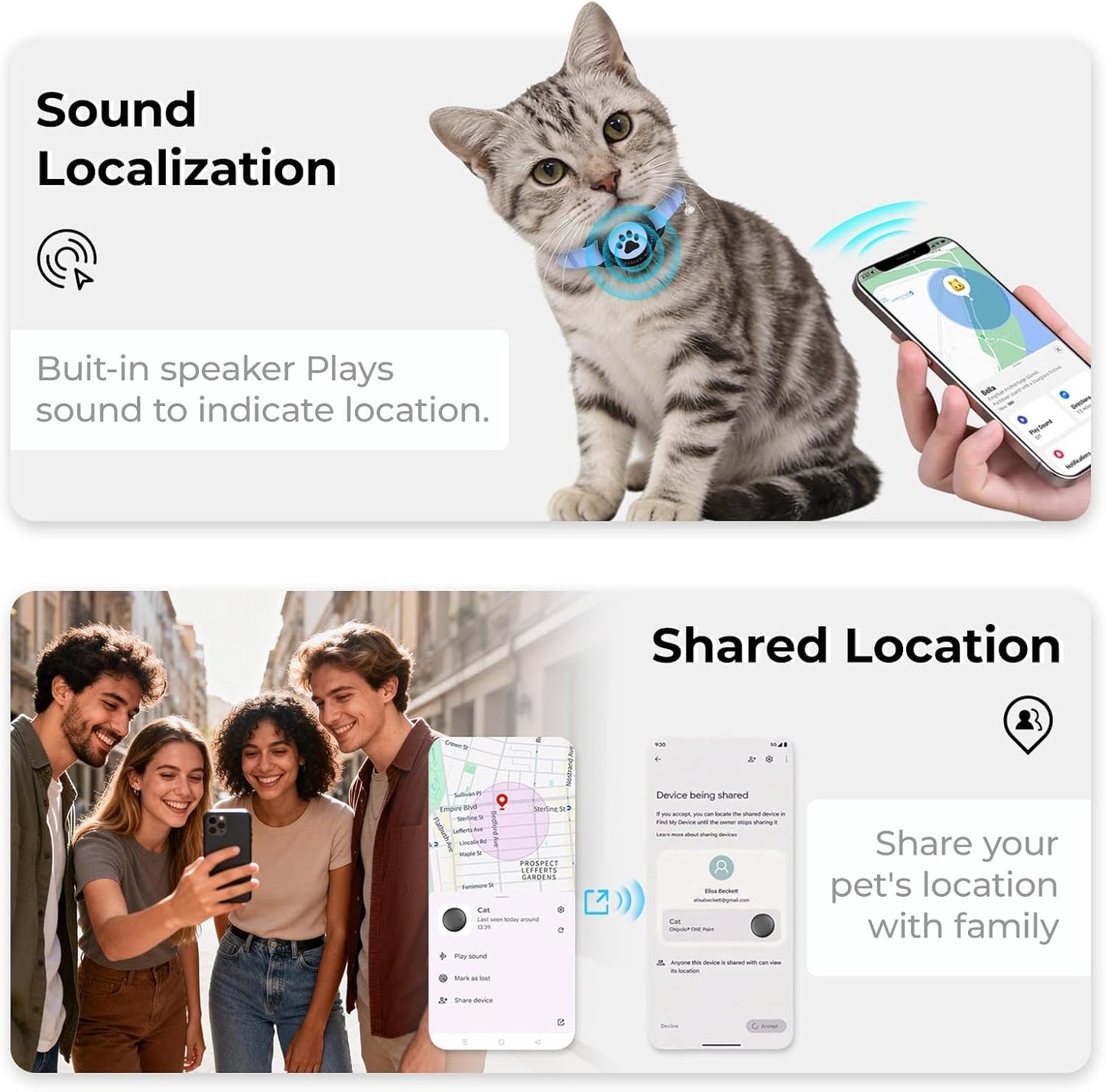 Collar de seguimiento GPS para gatos (iOS y Android), mini rastread...
