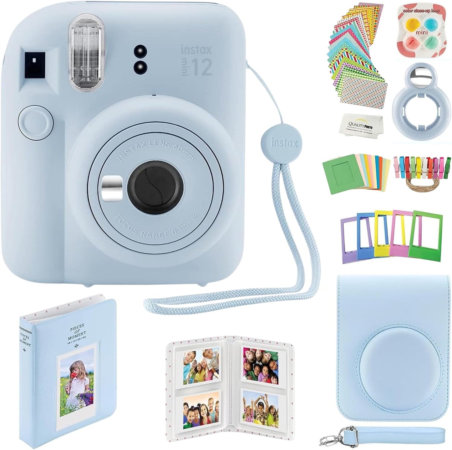 Fujifilm - Cámara instantánea Instax Mini 12 con estuche, calcomaní...