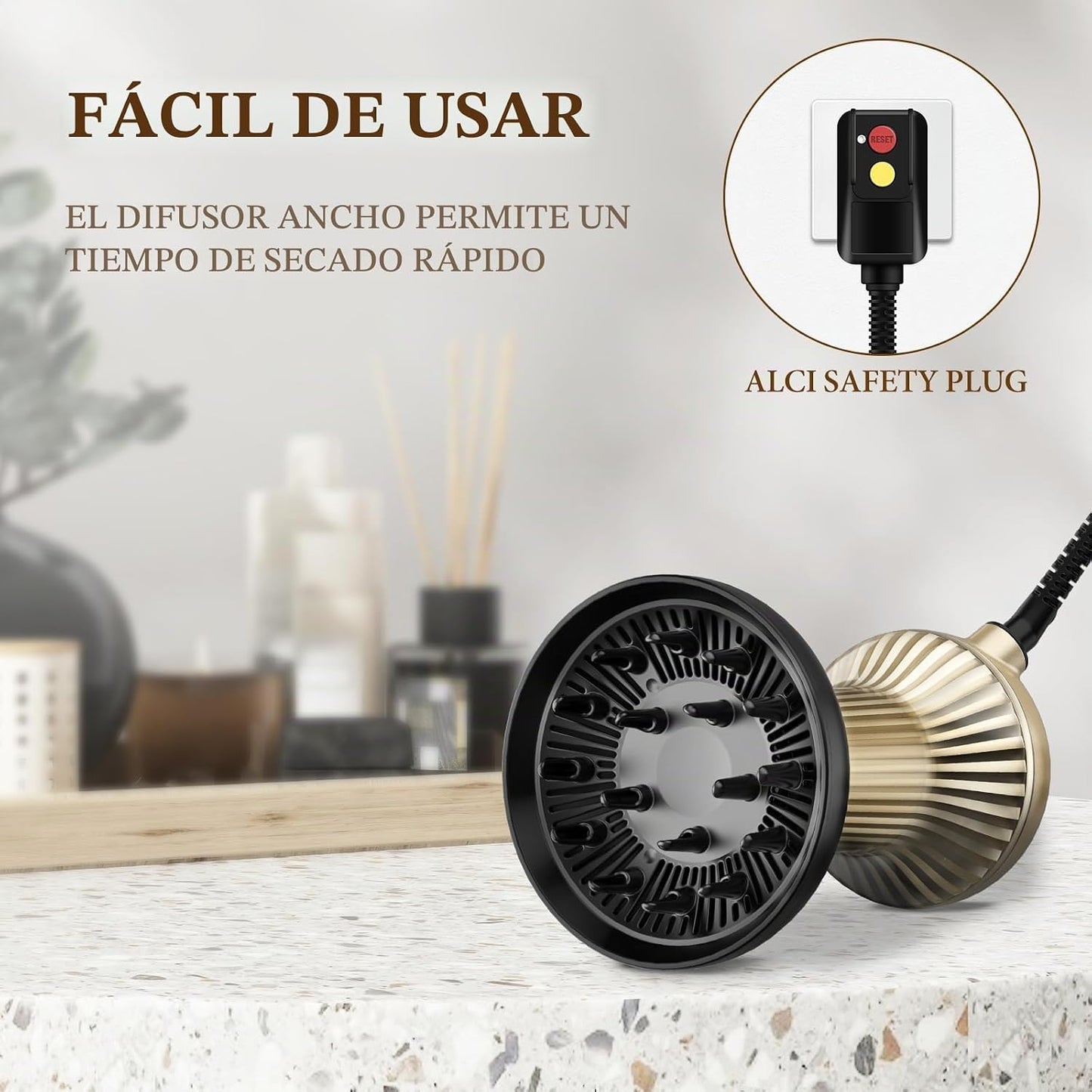 Bautia - Secador de pelo con difusor integrado para cabello rizado,...