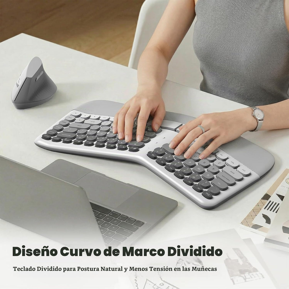 MOFII Combo de teclado y mouse ergonómicos inalámbricos, teclado cu...