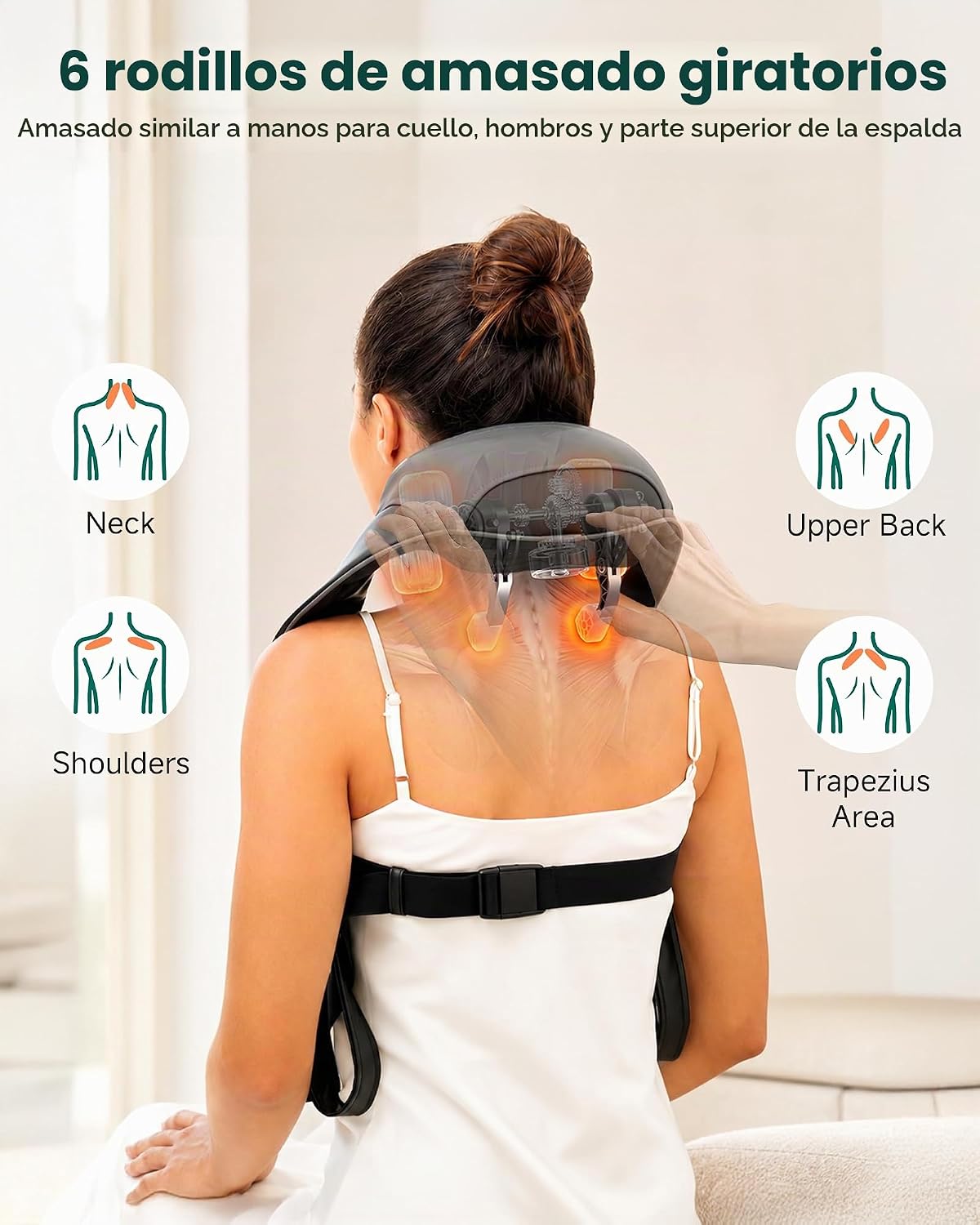 Snailax 4D Masajeador inalámbrico de cuello y hombros con calor y a...
