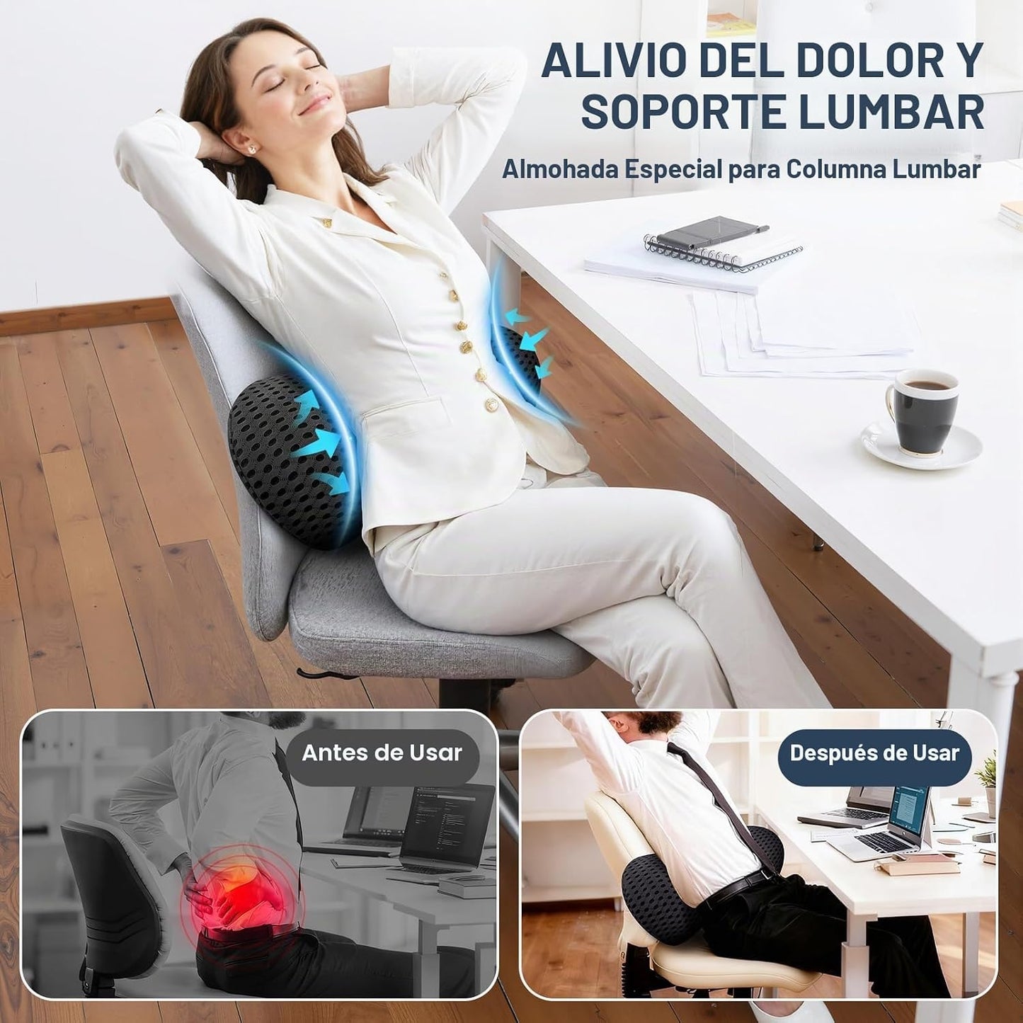 Almohada de apoyo lumbar, almohada lumbar ergonómica de espuma visc...