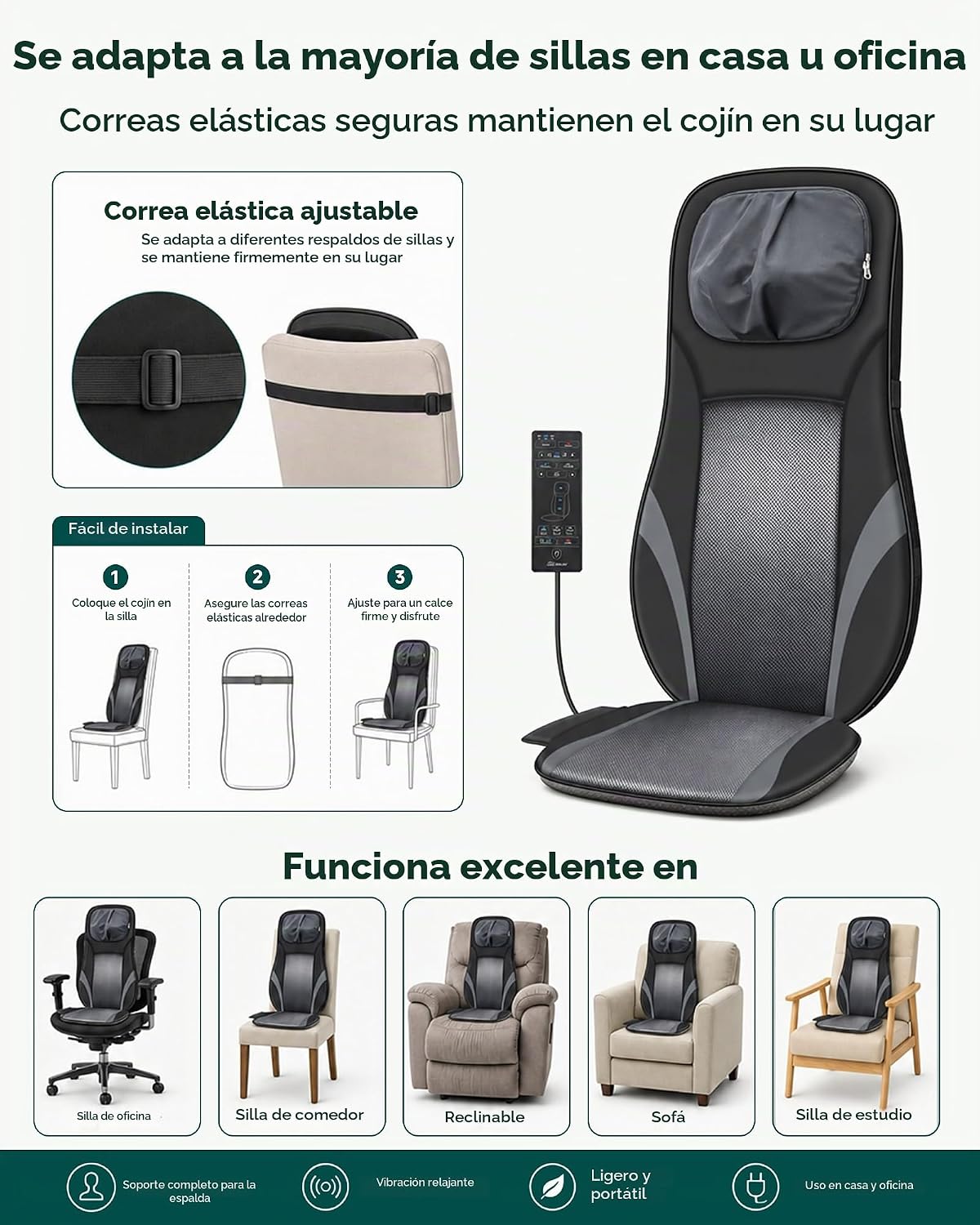 Snailax Shiatsu - Masajeador de espalda con calor, almohadilla para...