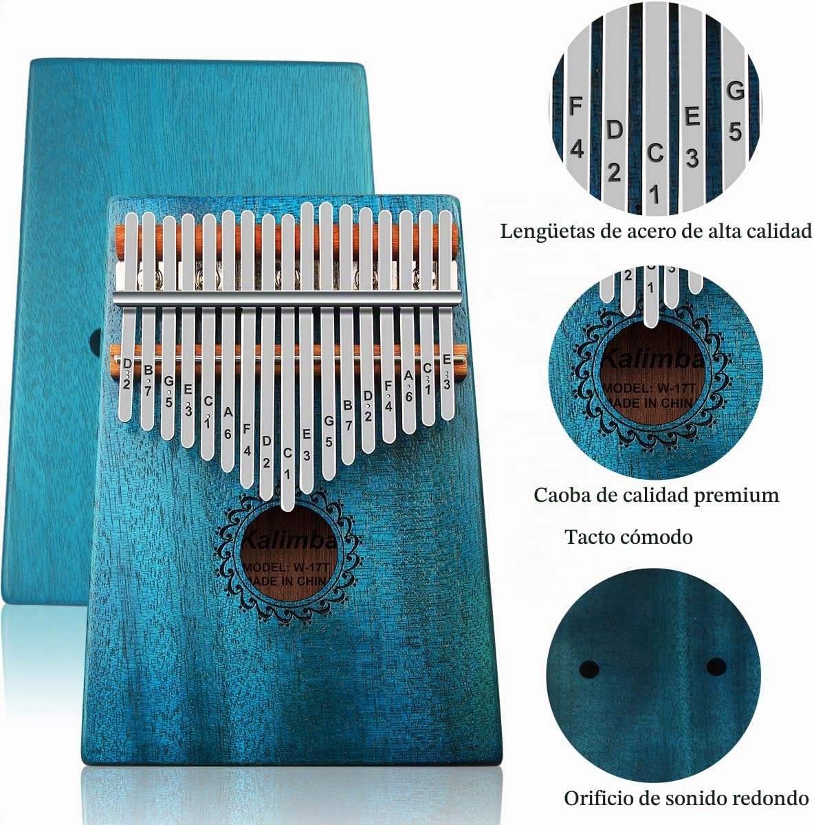 Kalimba - Piano de pulgar de 17 teclas, piano portátil de dedo Mbir...