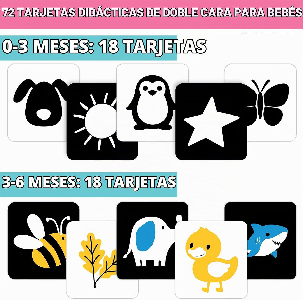 75 tarjetas de alto contraste para bebés de 0 a 6 meses, tarjetas d...