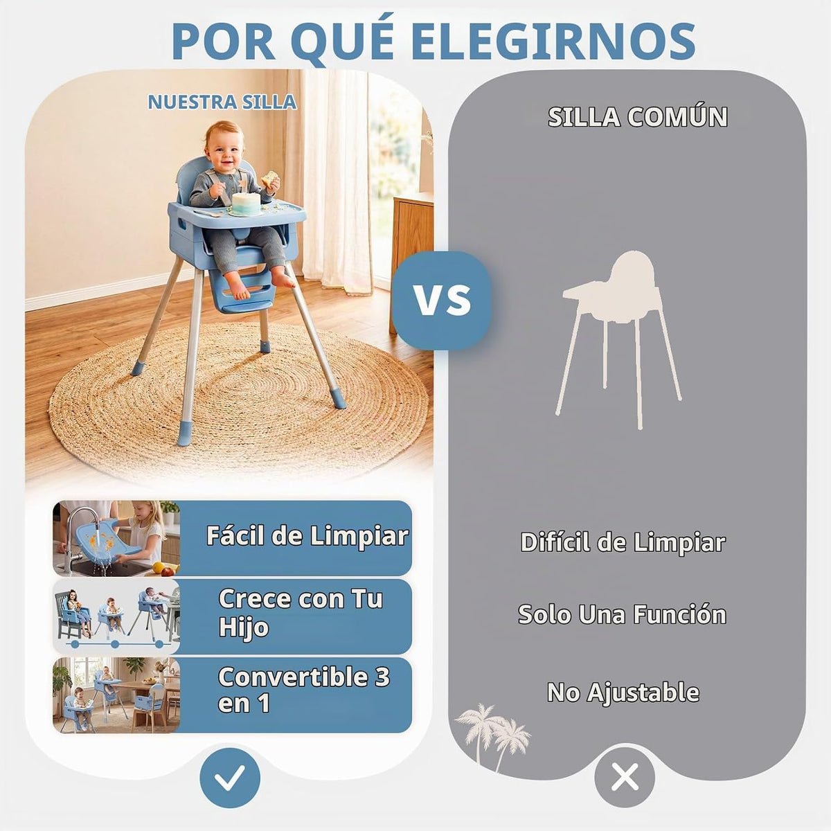 Silla alta 3 en 1 para bebés y niños pequeños, asiento y comedor de...