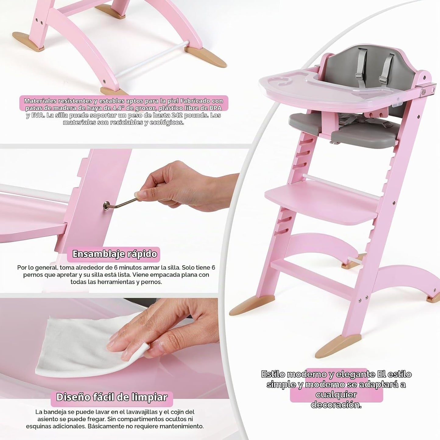 Cowiewie - Silla alta convertible 3 en 1 de madera, asiento y repos...