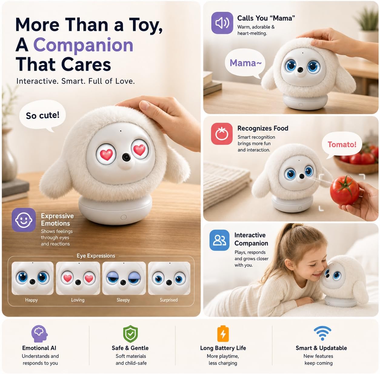 ropet KAMOMO Companion Robot interactivo para mascotas, apoyo emoci...