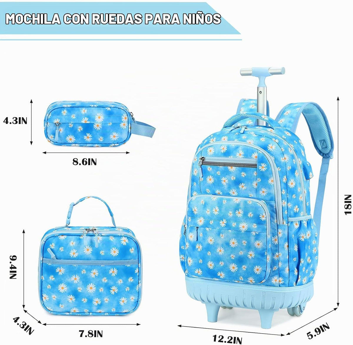ACESAK Mochila con ruedas para niñas, mochila escolar con ruedas en...