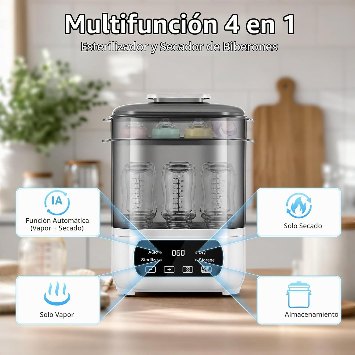 AMZBABYCHEF Esterilizador y secador de biberones eléctrico, esteril...