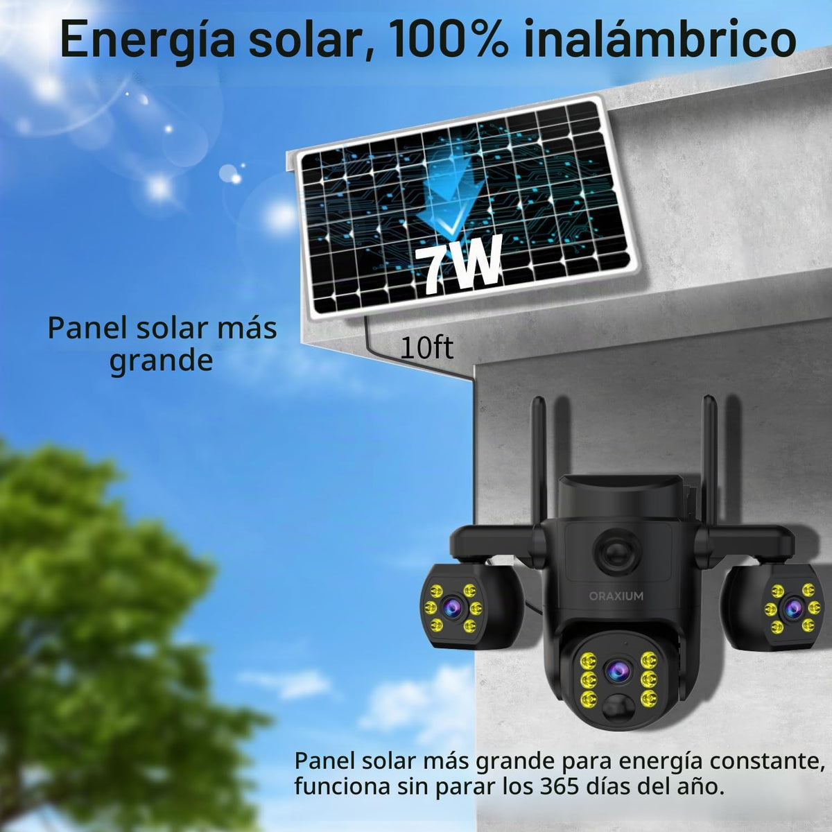 ORAXIUM Cámara de seguridad inalámbrica para exteriores de triple l...