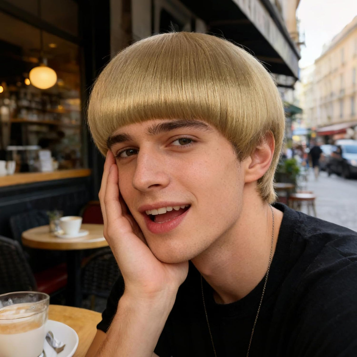 JoneTing Peluca Rubia de Hongo【+Gorro de Cabello】Pelucas de Corte d...